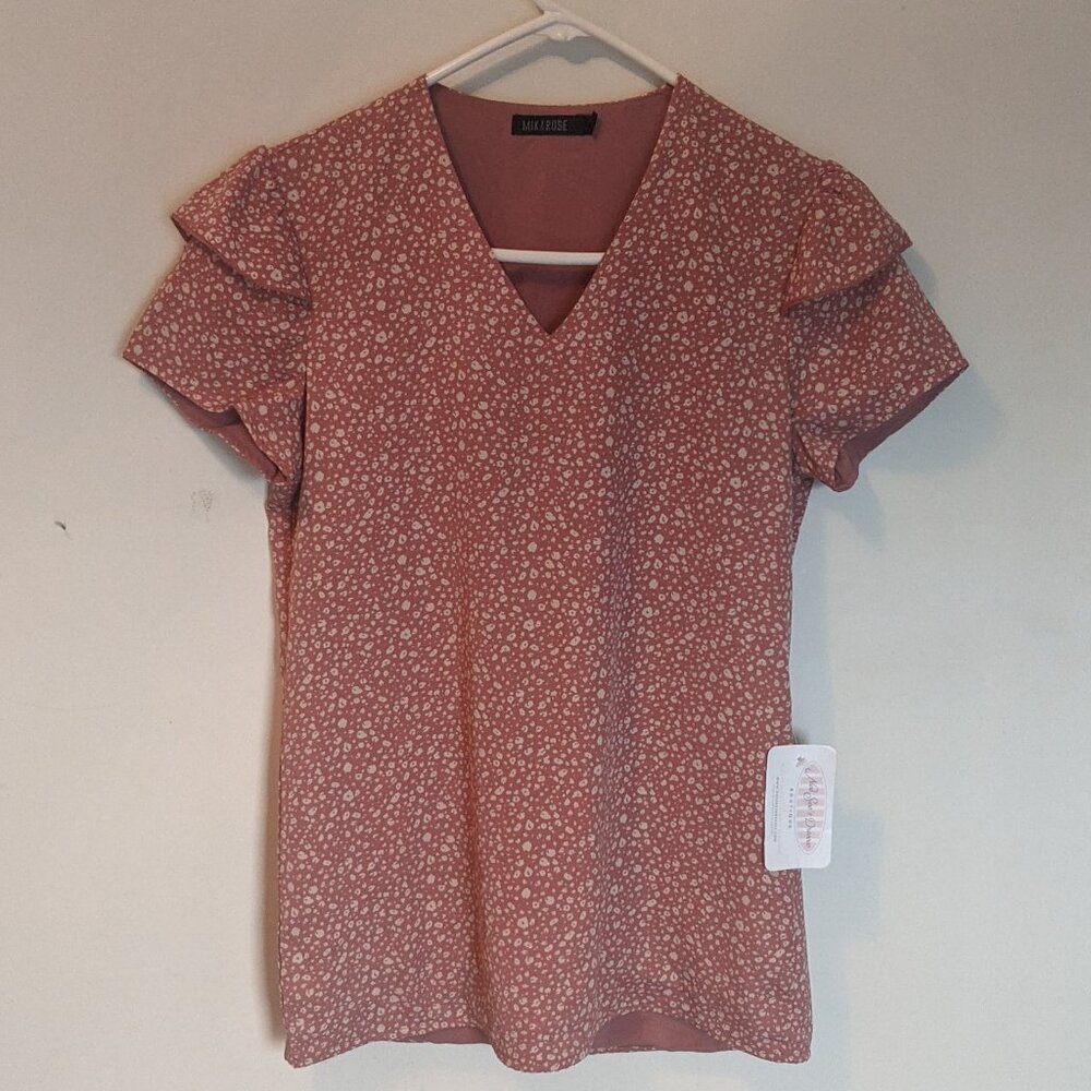 NWT Mikarose Pink Flutter Short Sleeve Blouse